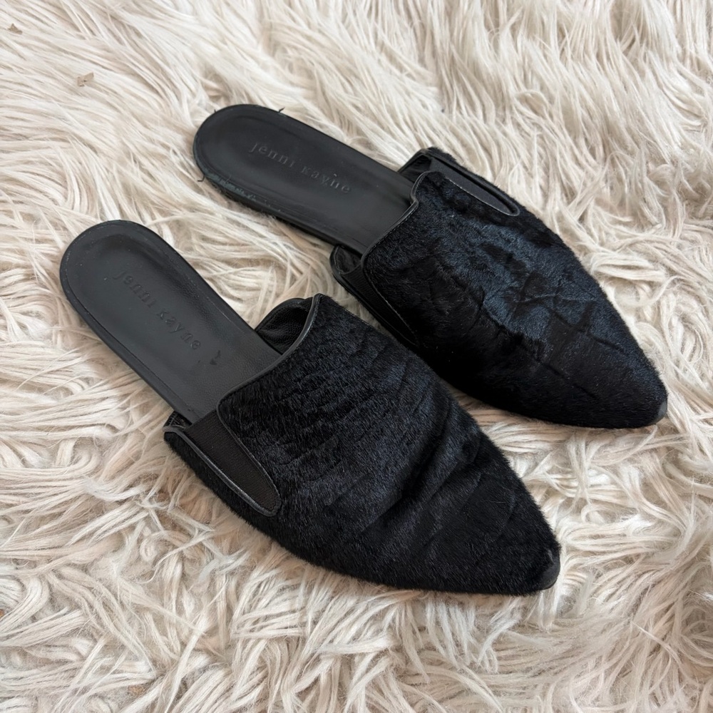 Jenni Kayne Hair on Hide Black Pointed Toe Mules Flats